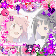 a picture of two anime girls with the words shy & pj in the corner