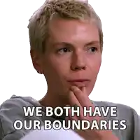 a woman says we both have our boundaries in front of a white background