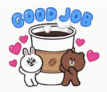 Cony And Brown Good Job GIF - Cony And Brown Good Job Coffee GIFs