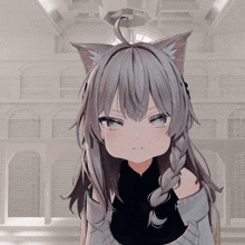 a girl with a cat ear is making a face