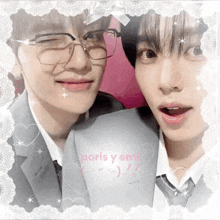 a man and a woman are posing for a picture together . the man is wearing glasses and a tie .
