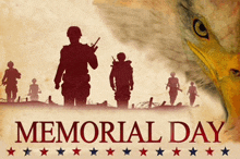 a memorial day poster with soldiers and a bald eagle