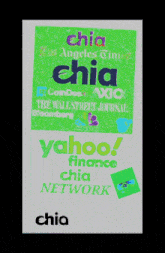 a green and white poster that says chia yahoo finance chia network
