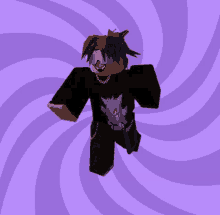 a cartoon character with a purple monster on his shirt