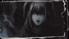 a close up of a drawing of a person 's face on a black and white background .