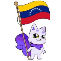 a cartoon drawing of a cat holding a flag