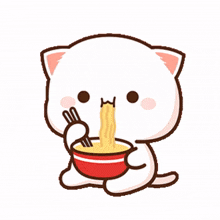 mochi cat noodles eating