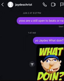 a screenshot of a text conversation between jaydeschrist and yo jaydes