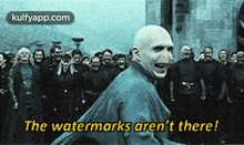 voldemort from harry potter is standing in front of a crowd of people and says the watermarks aren 't there .