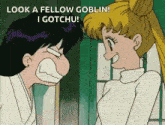 a cartoon of a girl saying look a fellow goblin