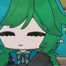 a cartoon character with green hair is holding a book