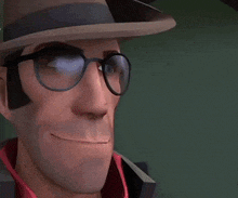 a cartoon man wearing glasses and a hat is smiling .