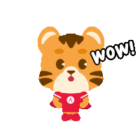 a cartoon of a tiger with a red cape and the word wow on it