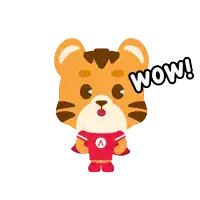a cartoon of a tiger with a red cape and the word wow on it