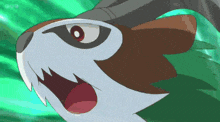 a close up of a cartoon character 's face with its mouth open