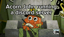 acorn john from the amazing world of gumball is sitting on a throne
