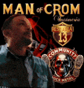 a man stands in front of a poster that says man of crom indonesia