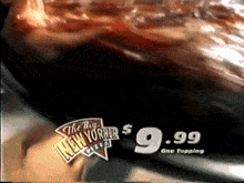 an advertisement for the big new yorker pizza shows a pizza being eaten