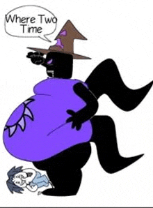 a cartoon character is sitting on another cartoon character 's lap .