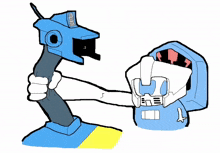 a cartoon drawing of a robot with the letter t on it
