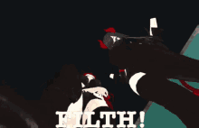 a cartoon of a woman with red hair and the word " filth " on the bottom