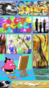 a cartoon drawing of a hippo painting a picture