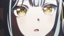 a close up of a girl 's face with white hair