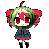 a cartoon girl with red hair and a watermelon head