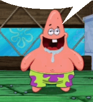 patrick star from spongebob squarepants with a speech bubble above his head