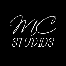 the logo for mc studios is black and white and looks like a handwritten letter .