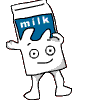 a cartoon drawing of a box of milk with a face and legs .