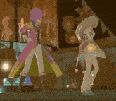 a man and a woman are dancing together on a stage .