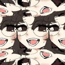a drawing of a girl wearing glasses and a pink tongue sticking out
