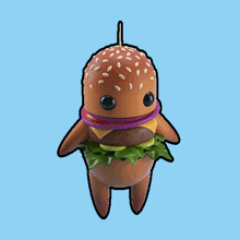 a cartoon drawing of a hamburger with a toothpick in it
