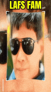 a picture of a man wearing sunglasses with the name lafs fam on top