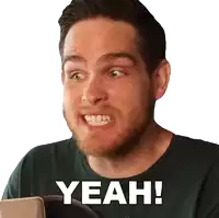 a man with a beard is making a funny face and the words yeah are above him