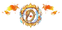 a dragon is surrounded by flames and a circle of water