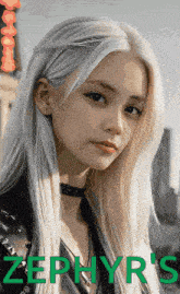 a woman with long blonde hair and the name zephyr 's