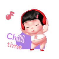 a little girl wearing headphones with the words chill time above her