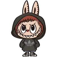 a cartoon character wearing a black adidas hoodie with bunny ears
