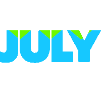the word july is written in orange and green