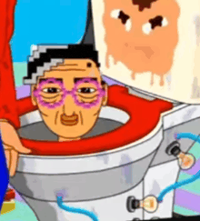 a cartoon of a man sitting in a toilet with his head sticking out of it