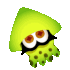 a pixel art of a green squid with red eyes and a yellow head .