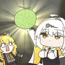 a cartoon drawing of a girl holding a melon with a tag that says " toki "
