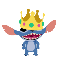 stitch is wearing a crown on his head and smiling