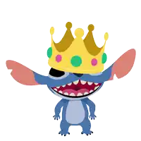 stitch is wearing a crown on his head and smiling