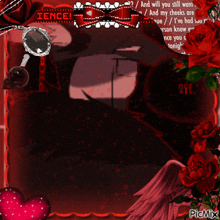 a picture frame with red roses and the words bye