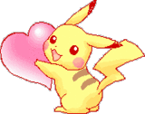a pikachu is holding a pink heart in its hand