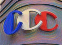 a blue , white , and red champion logo on a building .