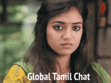 a picture of a woman with the words global tamil chat written below her